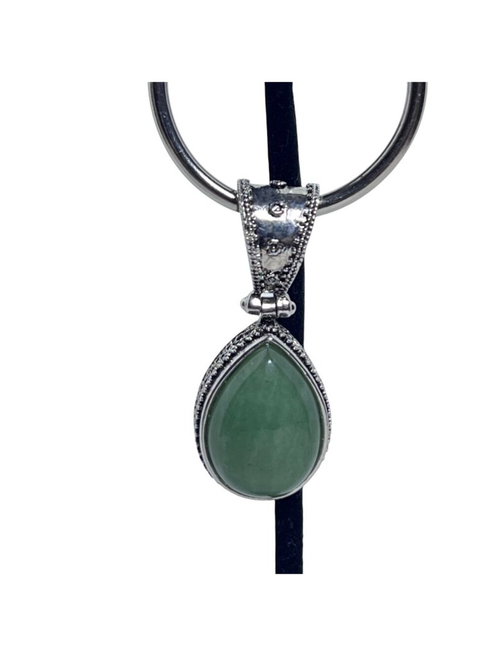 Silver Tone And Jade Teardrop Pendant (6412)